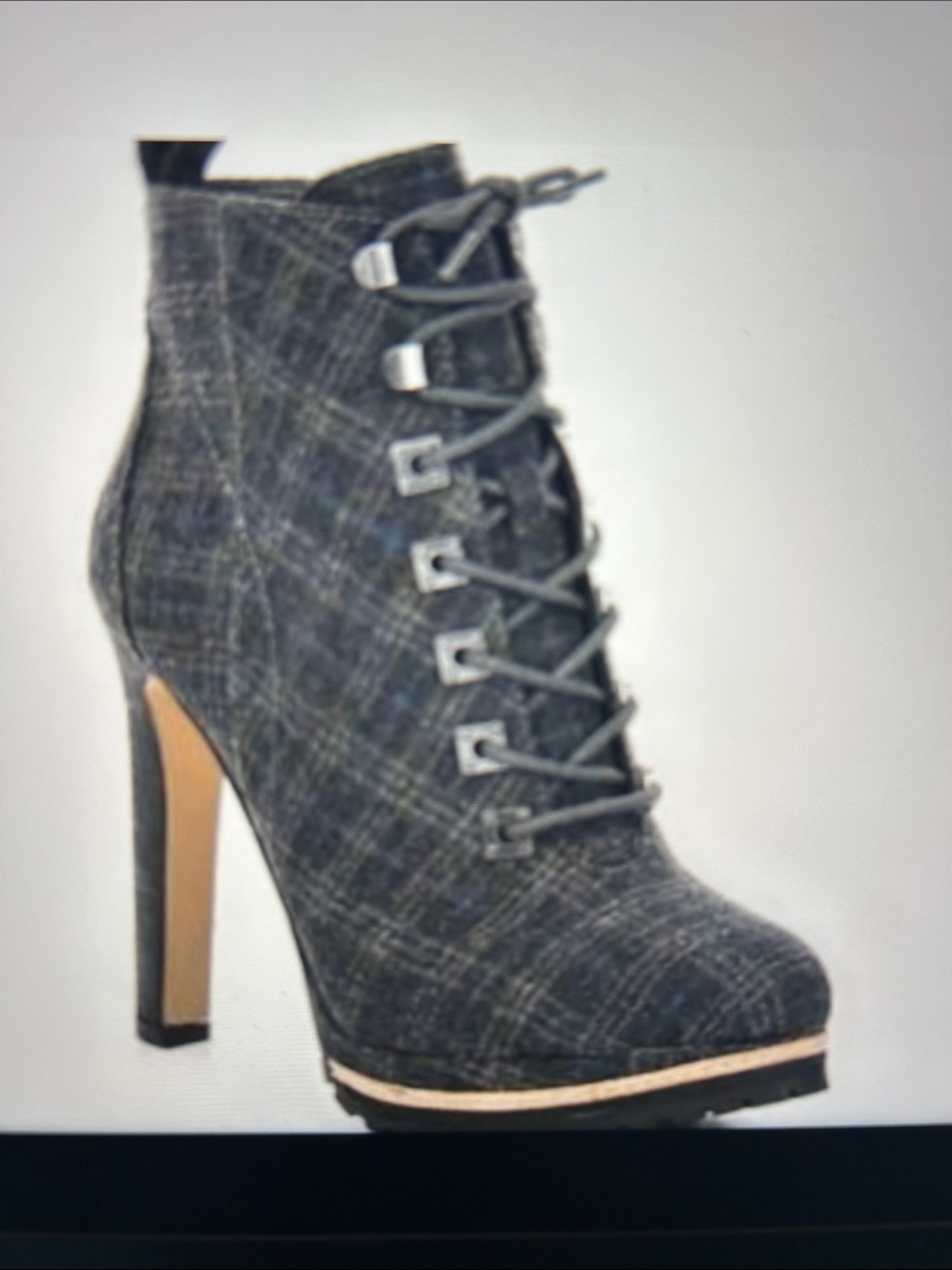 Gianni Bini Tosti Plaid Fabric Platform Lace Up Booties